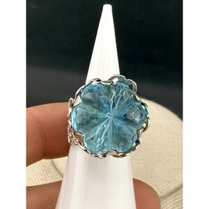 Vintage Sarah Coventry Ring Blue Lace Silver Tone Blue Rhinestone Size 5